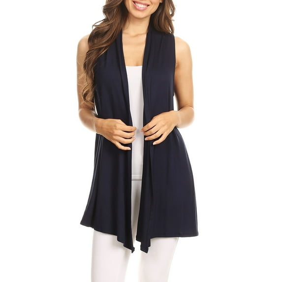 Moa Collection Women's Casual Open Draped Front Solid Cardigan Vest