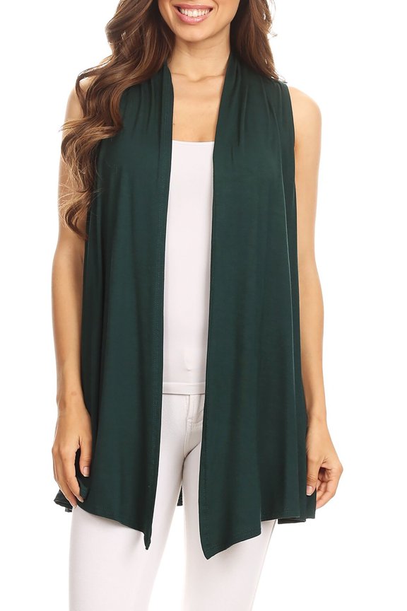 Moa Collection Women's Casual Open Draped Front Solid Cardigan Vest