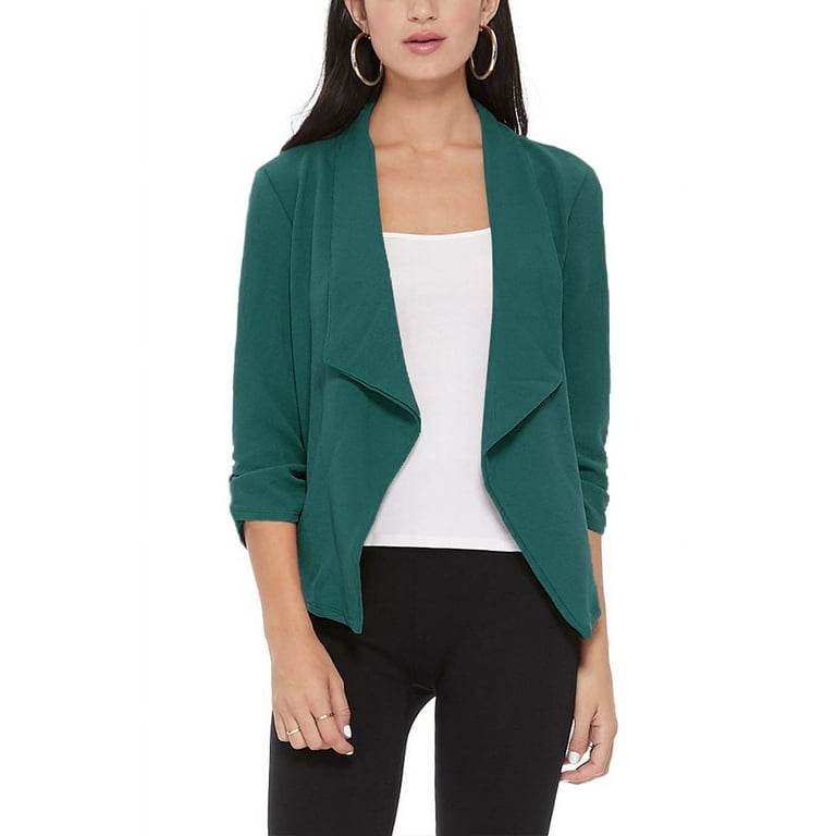 Women\'s Casual Open Front 3/4 Sleeve Slim Fit Draped Solid Blazer Jacket