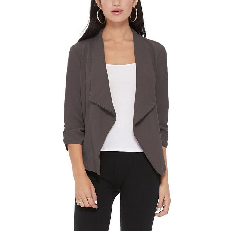 Women\'s Casual Open Front 3/4 Sleeve Slim Fit Draped Solid Blazer Jacket