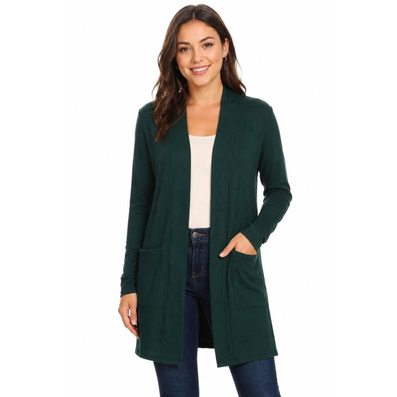 Women's Casual Open Front Long Sleeve Solid Cardigan with Side Pockets