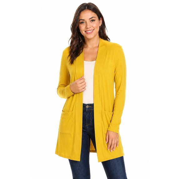 Women's Casual Open Front Long Sleeve Solid Cardigan with Side Pockets