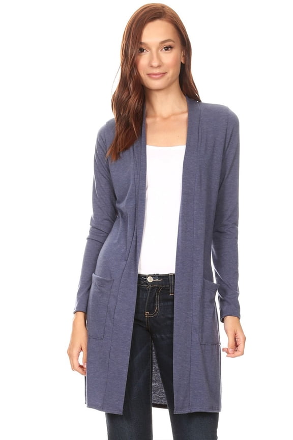 Women's Casual Open Front Basic Long Sleeves Side Pockets Solid Cardigan