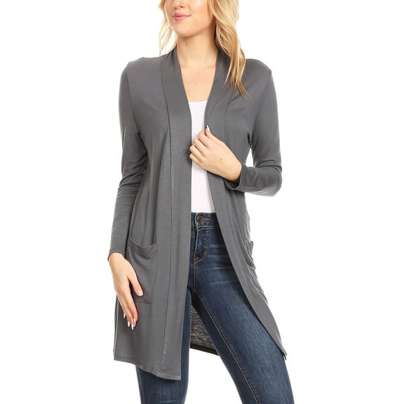 Women's Classic Long Sleeve Cardigan with Side Pockets for Everyday Wear