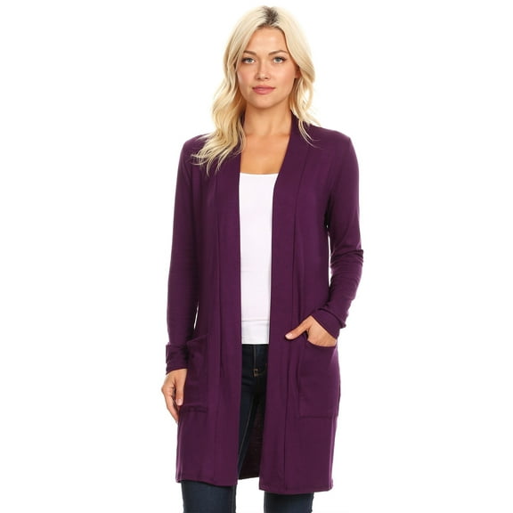 Women's Casual Open Front Basic Long Sleeves Side Pockets Solid Cardigan