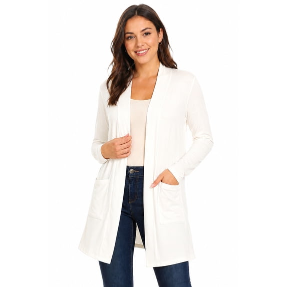 Women's Casual Open Front Long Sleeve Solid Cardigan with Side Pockets