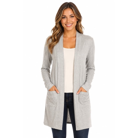 Women's Casual Open Front Long Sleeve Solid Cardigan with Side Pockets