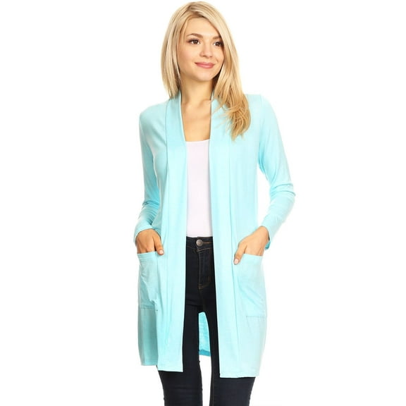Women's Casual Open Front Basic Long Sleeves Side Pockets Solid Cardigan