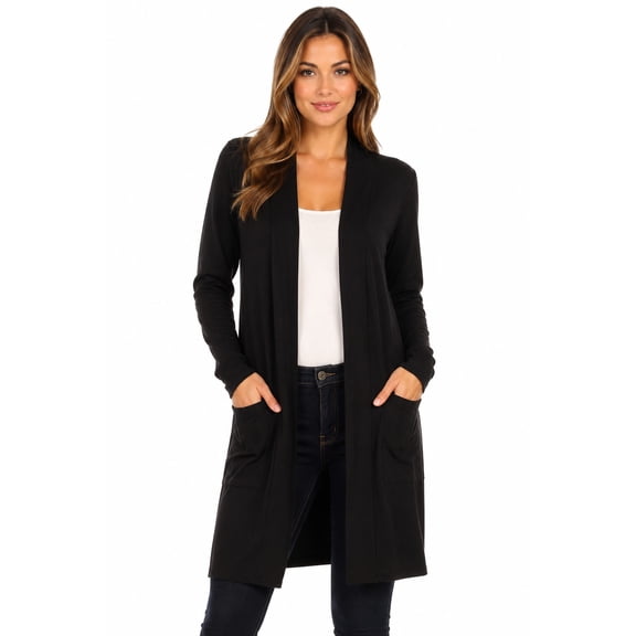 Women's Casual Open Front Basic Long Sleeves Side Pockets Solid Cardigan