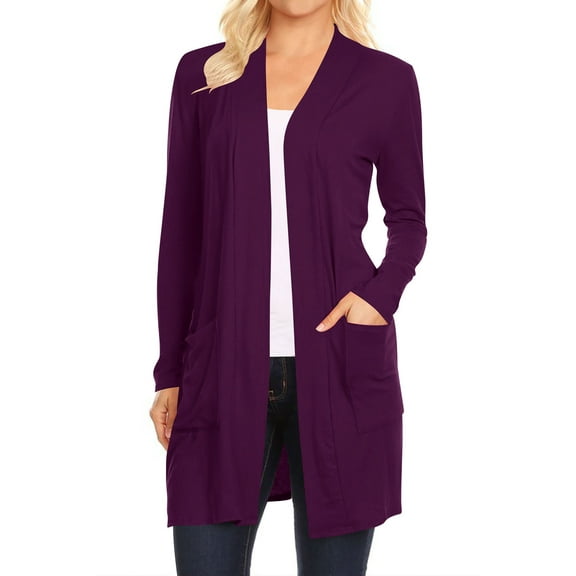Women's Classic Long Sleeve Cardigan with Side Pockets for Everyday Wear