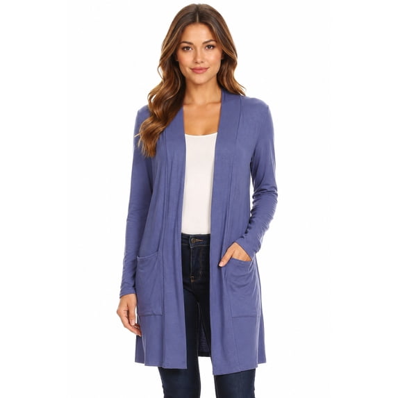 Women's Casual Open Front Basic Long Sleeves Side Pockets Solid Cardigan