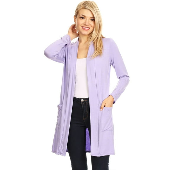 Women's Casual Open Front Basic Long Sleeves Side Pockets Solid Cardigan