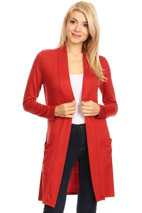 Women's Casual Open Front Basic Long Sleeves Side Pockets Solid Cardigan