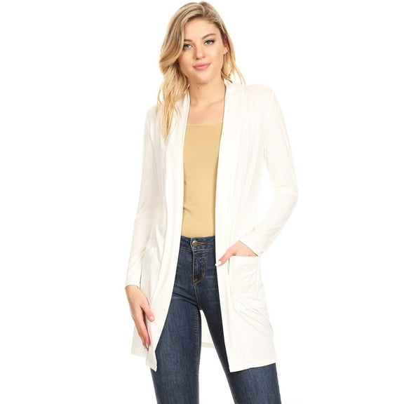 Women's Casual Open Front Basic Long Sleeves Side Pockets Solid Cardigan