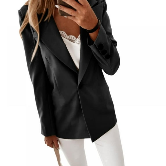 Women's Casual Open Front Blazer Long Sleeve Lapel Button Slim Work Office Cardigan Jacket