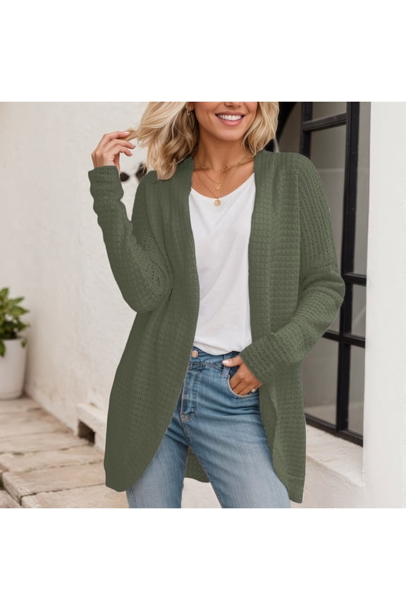 Women's Casual Open Front Cardigan Long Sleeve Knit Sweater Soft Comfortable Outerwear for Everyday Wear