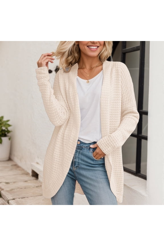 Women's Casual Open Front Cardigan Long Sleeve Knit Sweater Soft Comfortable Outerwear for Everyday Wear
