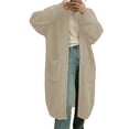 thumbnail image 1 of Women's Casual Open Front Cardigans Fuzzy Long Sleeve Solid Color Long Sweater Coat Fall Winter Fashion Overcoat with Pockets, 1 of 4
