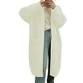 thumbnail image 1 of Women's Casual Open Front Cardigans Fuzzy Long Sleeve Solid Color Long Sweater Coat Fall Winter Fashion Overcoat with Pockets, 1 of 4