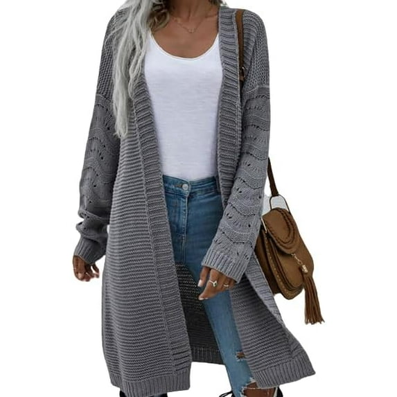 Women's Casual Open Front Knit Cardigans Long Sleeve Midi Sweater Coat