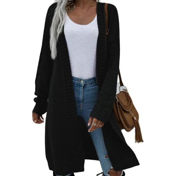 Women's Casual Open Front Knit Cardigans Long Sleeve Midi Sweater Coat