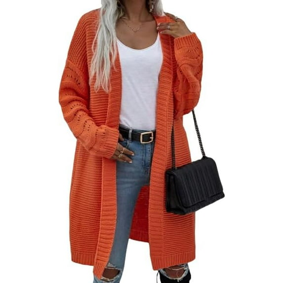 Women's Casual Open Front Knit Cardigans Long Sleeve Midi Sweater Coat