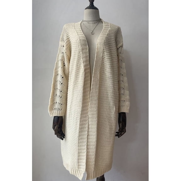 Women's Casual Open Front Knit Cardigans Long Sleeve Midi Sweater Coat