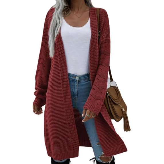 Women's Casual Open Front Knit Cardigans Long Sleeve Midi Sweater Coat
