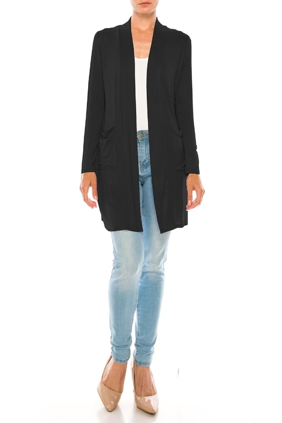 Women's Casual Open Front Long Sleeves Loose Fit Side Pockets Cardigan