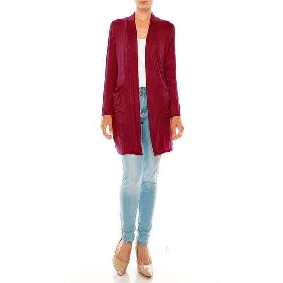 Women's Casual Open Front Long Sleeves Loose Fit Side Pockets Cardigan