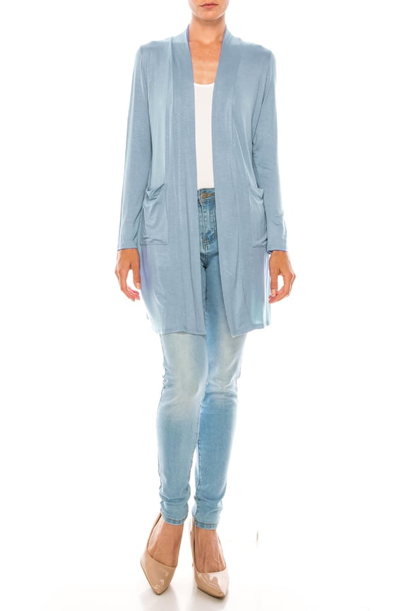 Women's Casual Open Front Long Sleeves Loose Fit Side Pockets Cardigan