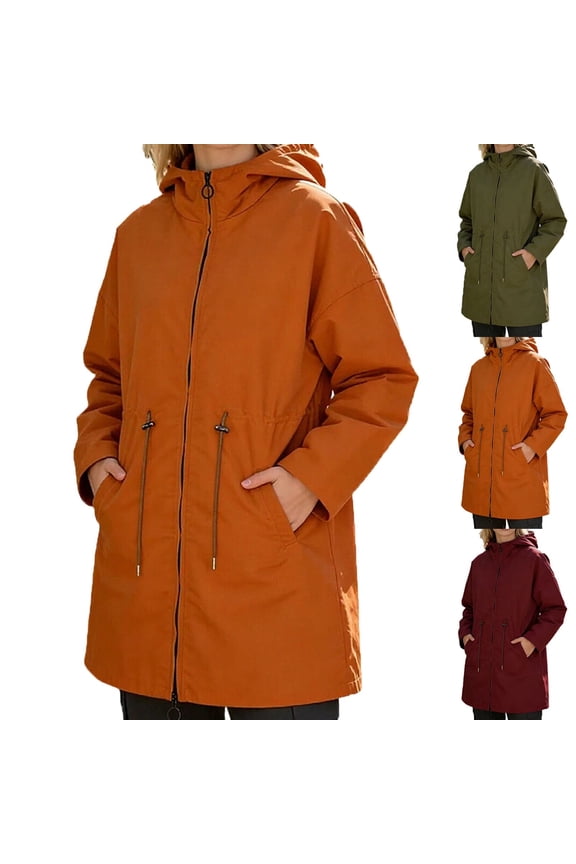 Women's Casual Outdoor Windbreaker Mountaineering Jacket High Neck Zipper Hooded with Drawstring Pockets Thin Lightweight Jacket for Hiking Travel Adventure | Ihhddx,Army Green L