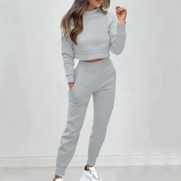 Women's Casual Outfit Sets Office Wear Autumn Solid Color Casual Pullover Round Neck Long Sleeved Hooded Sweatshirt Long Pants Set