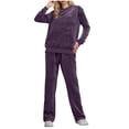 thumbnail image 1 of Women's Casual Outfits Crewneck Sweatshirt and Sweatpants Falll Winter 2 Piece Sets Velvet Lounge Set With Pockets Purple M, 1 of 9