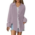 thumbnail image 1 of Women's Casual Oversized Solid Color Button Down Shirt Long Sleeve Lightweight Blouse Relaxed Fit Top with Pocket, 1 of 8