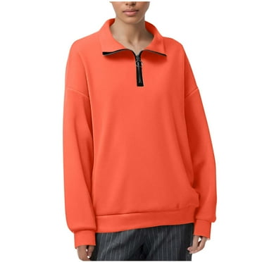Women's Casual Oversized Half Zip Sweatshirts Long Sleeve Solid Color Pullover Jackets Loose Long Sleeves Blouse Lapel Casual Tops Sweatshirt