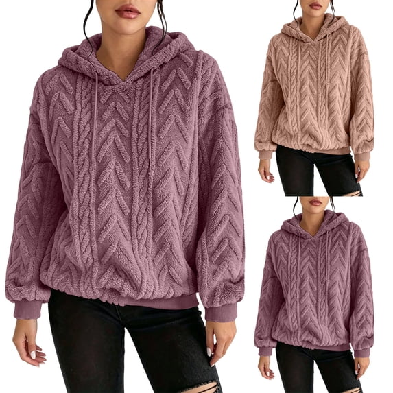 Women's Casual Oversized Hooded Pullover Sweatshirt Top Soft Double Faced Fleece Comfy Cozy Winter Fall Daily Wear | CSEONE,Purple S