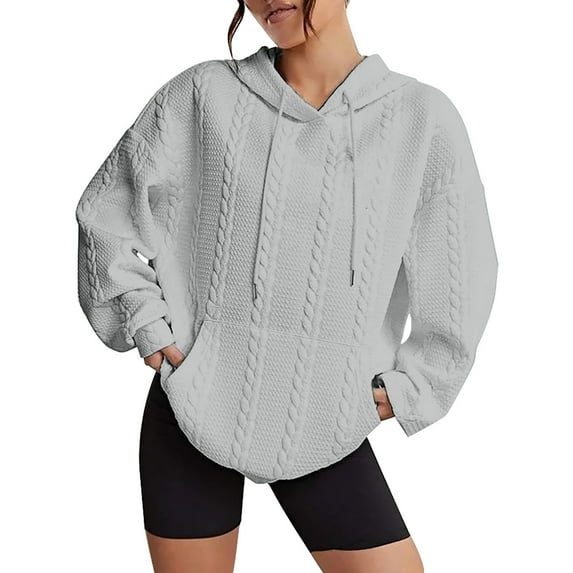Women's Casual Oversized Hoodie Long Sleeve Loose Fit Solid Color Pullover Sweatshirt Comfortable Streetwear Top