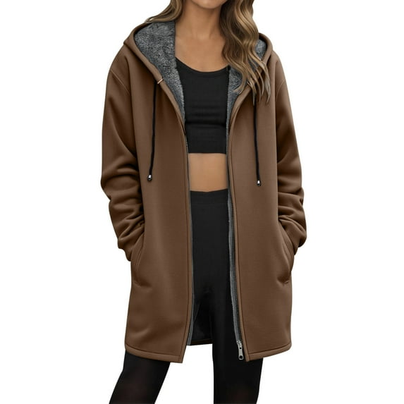 Women's Casual Oversized Jackets Zip Up Solid Color Hooded Coat Fall Drawstring Lightweight Outerwear with Pockets