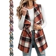 thumbnail image 1 of Women's Casual Oversized Plaid Vest Large Lapel Sleeveless Open Front Cardigan Vest, 1 of 7
