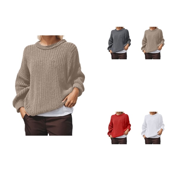 Women's Casual Oversized Pullover Sweater Soft Knit Long Sleeve Crewneck Tunic Top Comfortable Loose Fit Winter Fall Solid Color Sweater