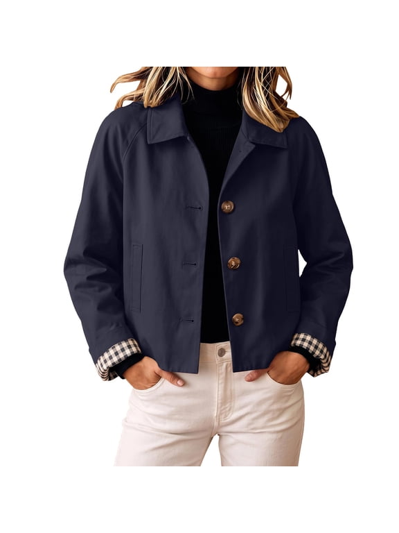 Women's Casual Oversized Short Women's Vintage Button Down Jacket Short Cropped Coat with Pockets French Style Fall Outerwear for Casual Daily Outfits