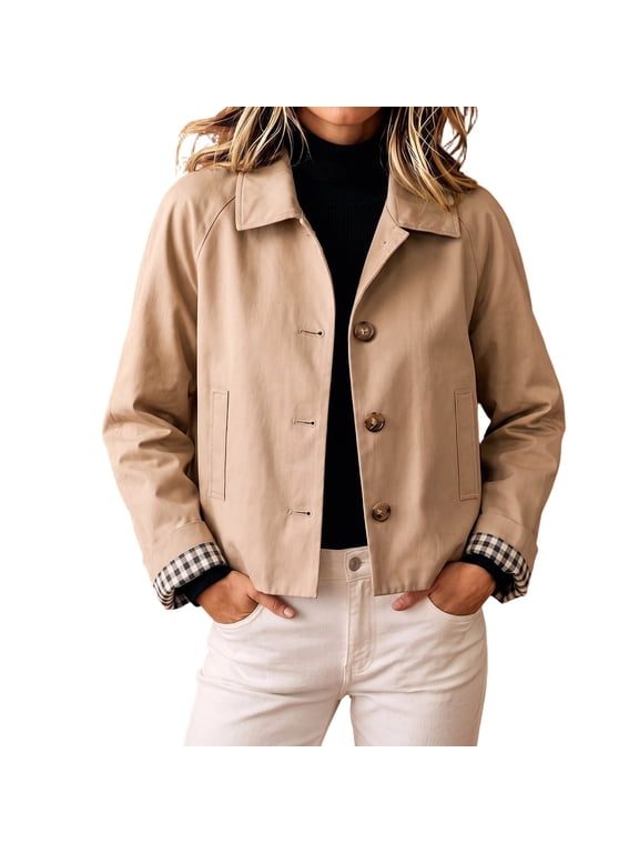 Women's Casual Oversized Short Women's Vintage Button Down Jacket Short Cropped Coat with Pockets French Style Fall Outerwear for Casual Daily Outfits