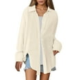 thumbnail image 1 of Women's Casual Oversized Solid Button Down Shirt Long Sleeve Lightweight Blouse Relaxed Fit Top with Pocket, 1 of 2