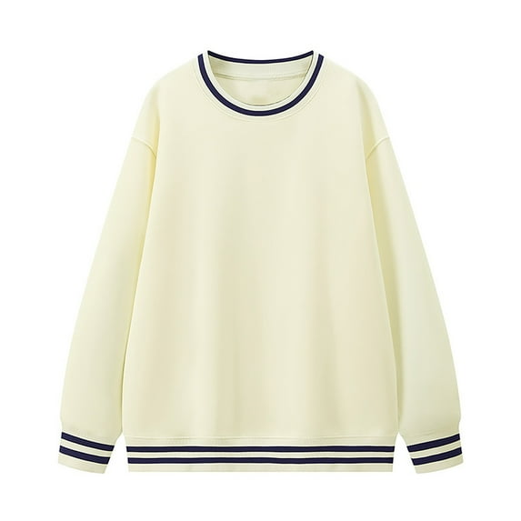 Women's Casual Oversized Sweatshirts Vintage Fashion Long Sleeve Crewneck Pullover Tees Solid Color Loose Lightweight Pullover Tops