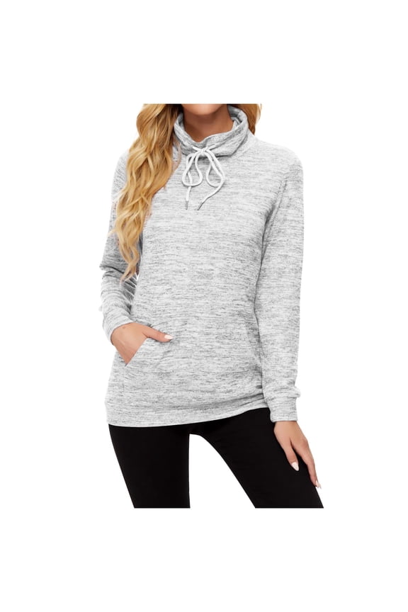 Women's Casual Oversized Sweatshirts Workout High Neck Drawstring Pullover Tops Long Sleeve Sweatshirt with Pocket