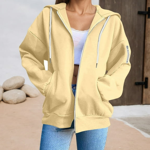 Women's Casual Oversized Zip Up Hoodie Sweatshirt Long Sleeve Drawstring Hooded Jacket Everyday Wear Pockets