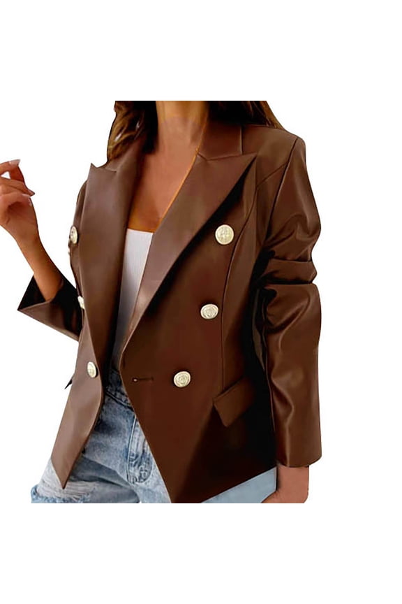 Women's Casual PU Leather Jacket Long Sleeve Double Fashion Outerwear for Autumn Winter Seasons