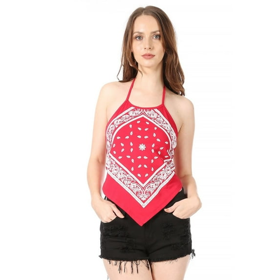 Women's Casual Paisley Printed Bandana Sleeveless Halter Top
