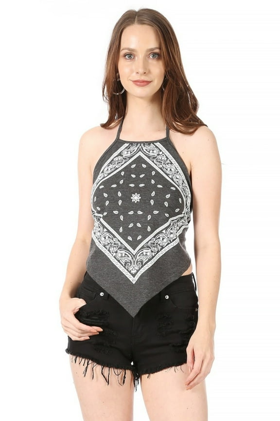 Women's Casual Paisley Printed Bandana Sleeveless Halter Top